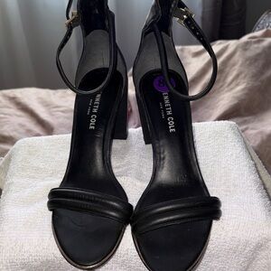 Kenneth Cole Black Ankle Strap Heels with Flowers designed Heels